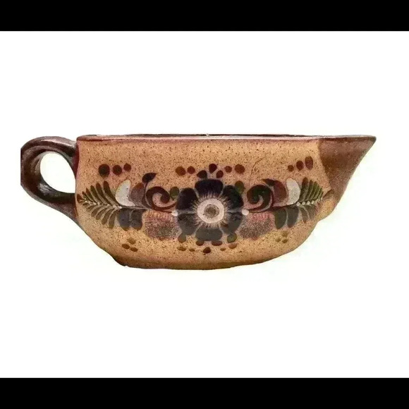 Vintage Signed Tonala‎ Mexican Pottery Gravy Boat Hand Painted Folk Art Boho - Picture 1 of 13